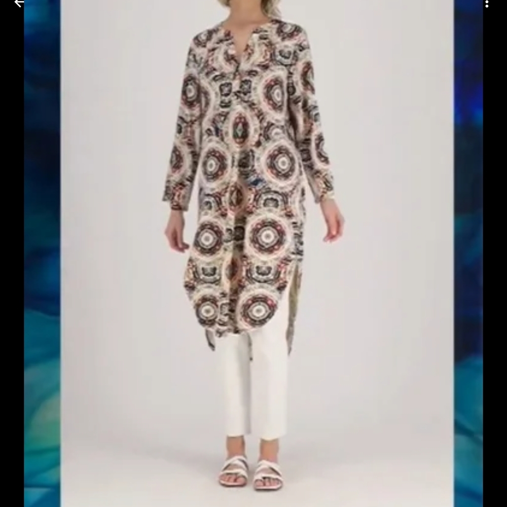 Attitudes by Renee Brown and White Asymmetrical‎ Button Down Dress